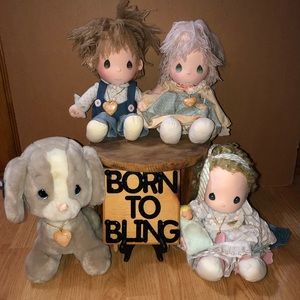PRECIOUS MOMENTS 1985 DOLLS & DOG COLLECTABLES Boy 2 Girls VINTAGE- RARE